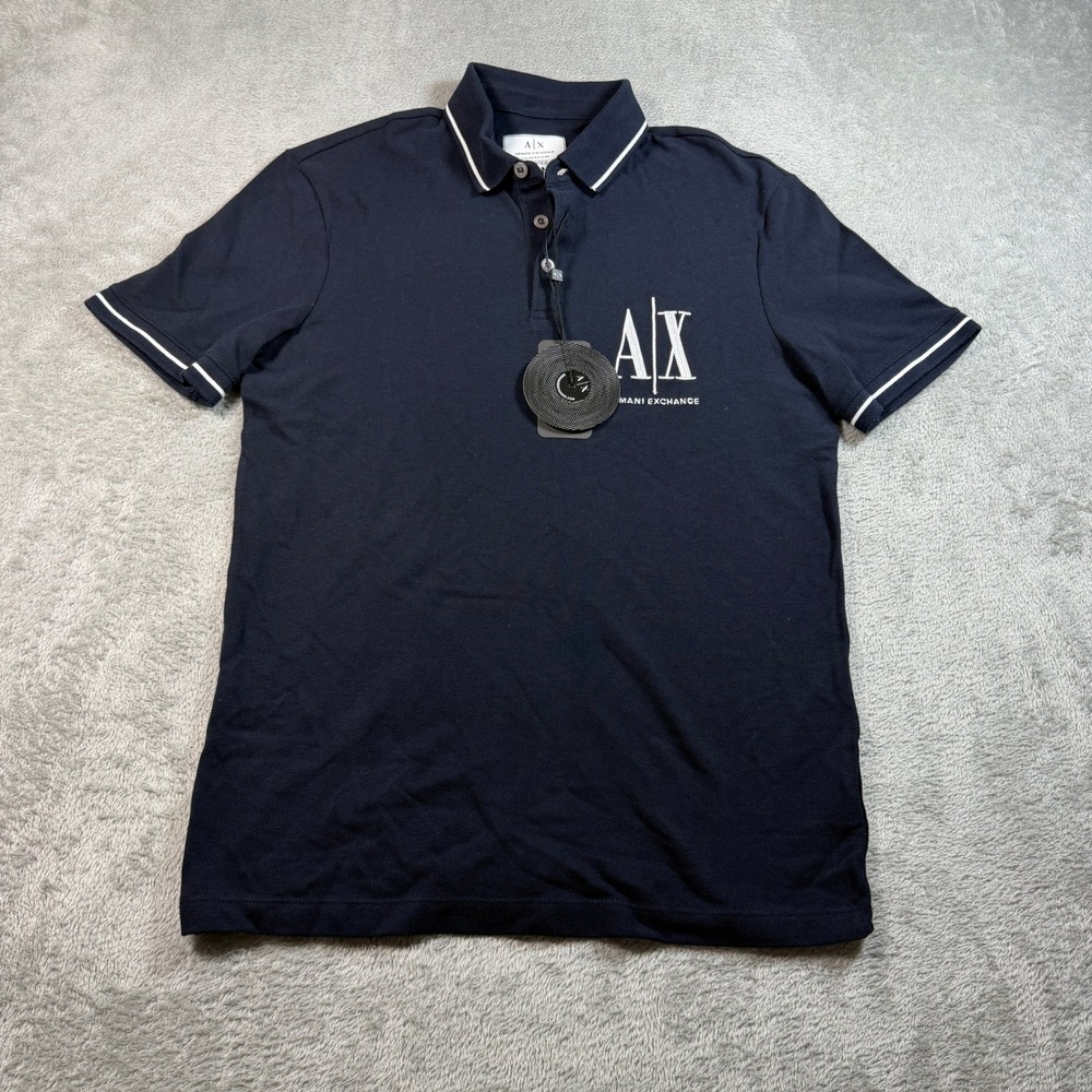 Armani Exchange Pique Polo Mens XS Navy Blue Big Logo Short Sleeve NWT